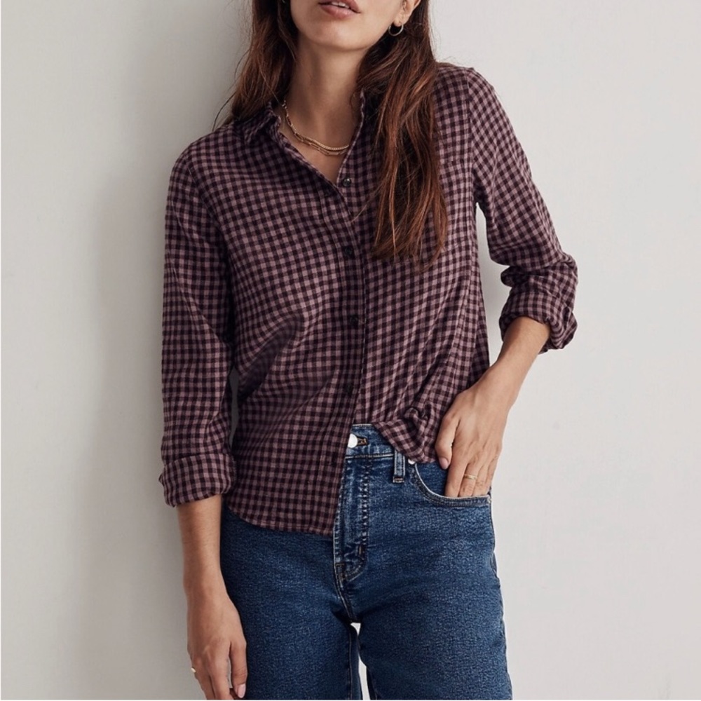 Madewell Shrunken Button-Up Shirt in Gingham Purple